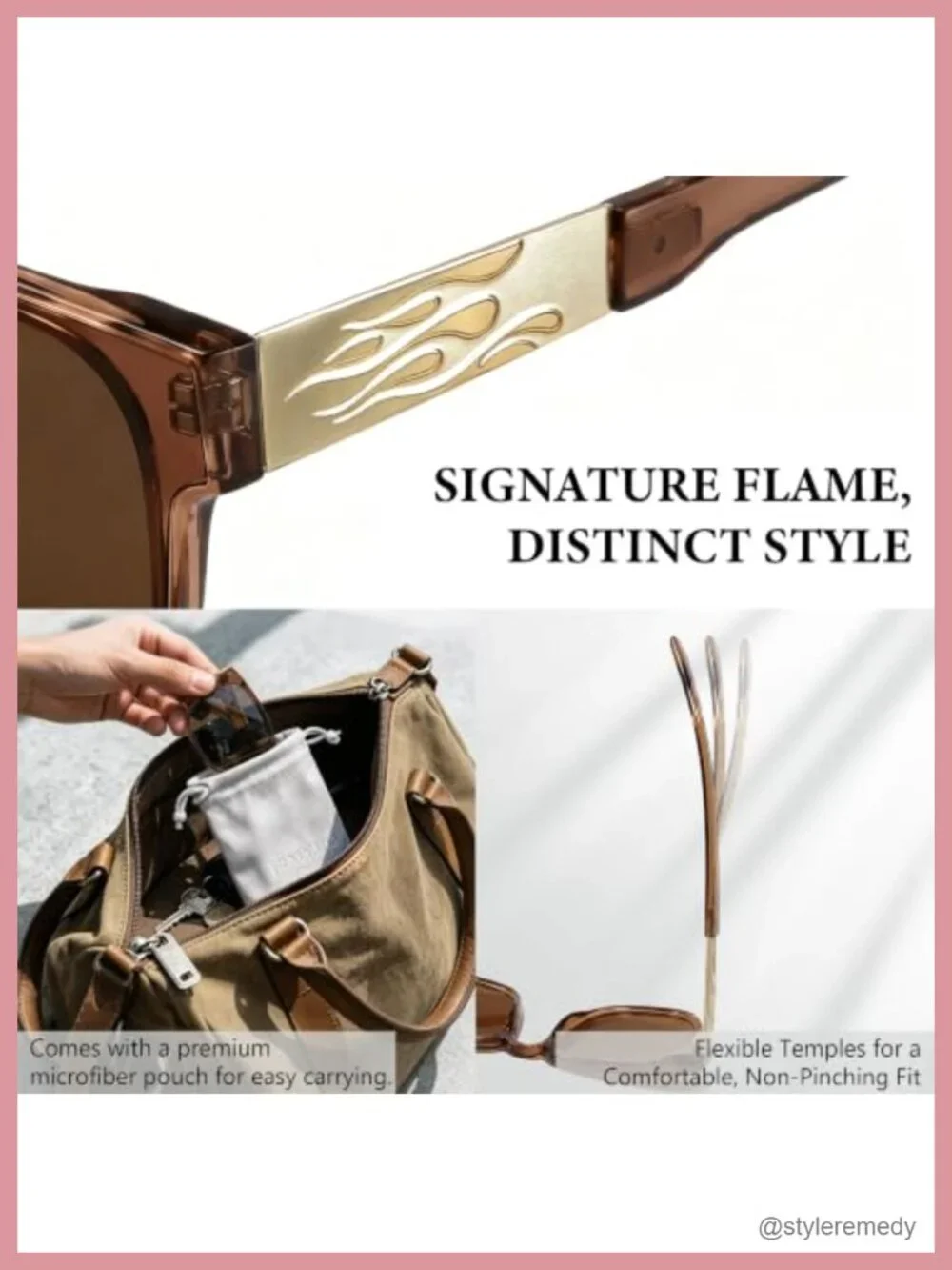 TR90 Square Polarized Sunglasses UV400 Flame Detail